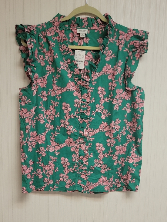 J. Crew Tops - J. Crew Teal Green Floral Ruffle-Sleeve Blouse Small New Summer Preppy Colorful